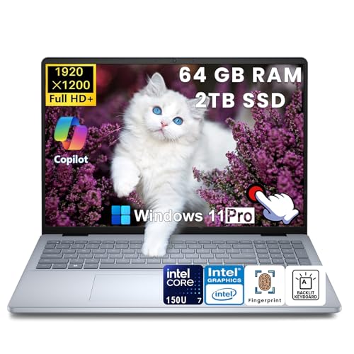 Dell 16-Inch Touchscreen Laptop Computer – Intel 10-Core 7 150U, 64GB DDR5 RAM, 2TB SSD, 16