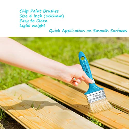 Magimate Stain Brushes Set 1-Inch 2-Inch 3-Inch And 4-Inch, Bristle Blended With Synthetic Paint Brush Assortment, Chip Brushes Variety Pack Of Four Staining Brushes In Teal Color #TOP4