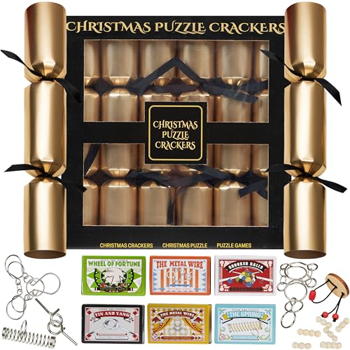 KreativeKraft Crackers Natalizi, Pacco da 6 Xmas Crackers con Puzzle (Puzzle Nero)