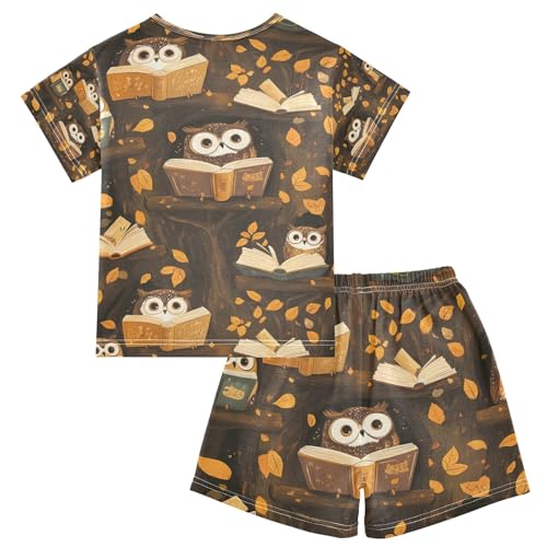 senya Owl Reading on Branches Summer Pajamas Set Short Cotton Sleepwear 2 Piece2