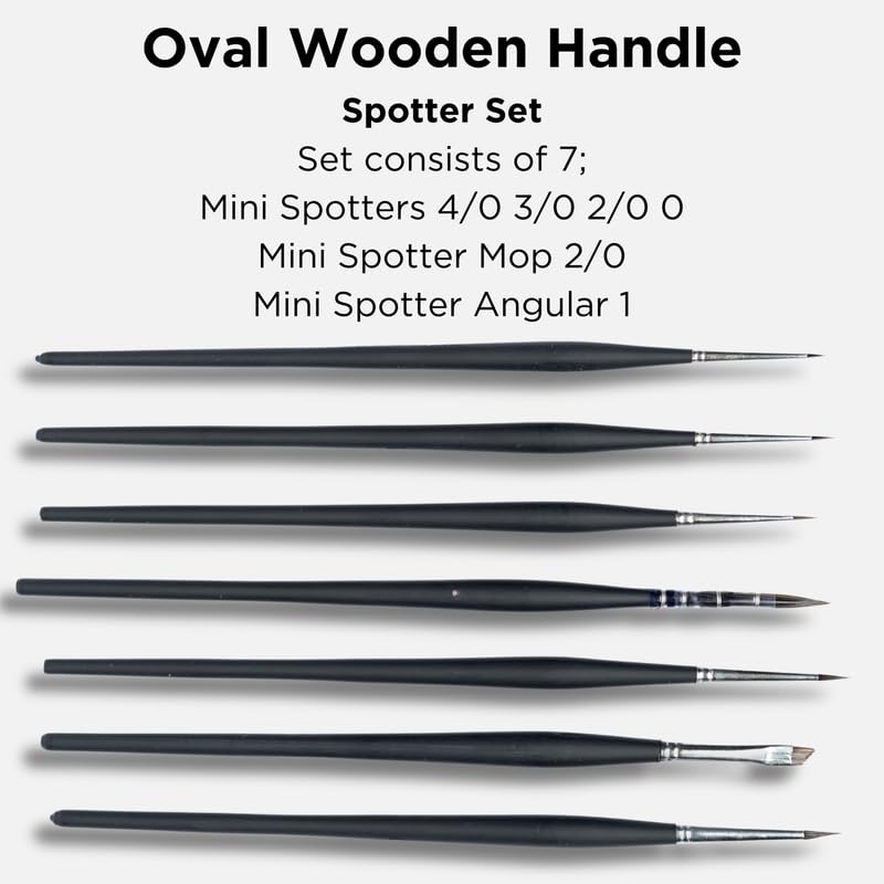 Image of Stationerie Mini Spotter Paint Brushes Set /Handmade Professional Artist Handle Painting Brush Set for Acrylic, Watercolor, & Gouache Painting (7 Mini Spotter Brushes)(Matt Black)