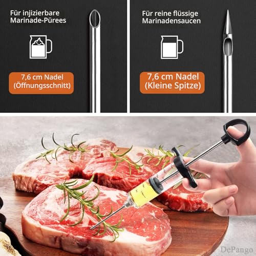 DePango Fleischspritze, Bruchfest Marinadenspritze Fleischinjektor 30ml für Fleisch mit 2 Edelstahl-Fleischnadeln, Fleisch injektionsspritze für BBQ Smoker, Steak, Schweinefleisch und Huhn 4