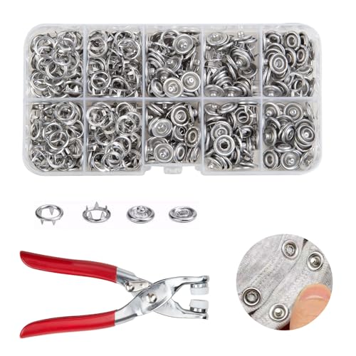 100 Sets Metal Snap Buttons Kit with Fastener Pliers Press Tool - 400 PCS 9.5mm Snap Fasteners for DIY Crafts, Clothing, Hats, Sewing, and Fabric Projects
