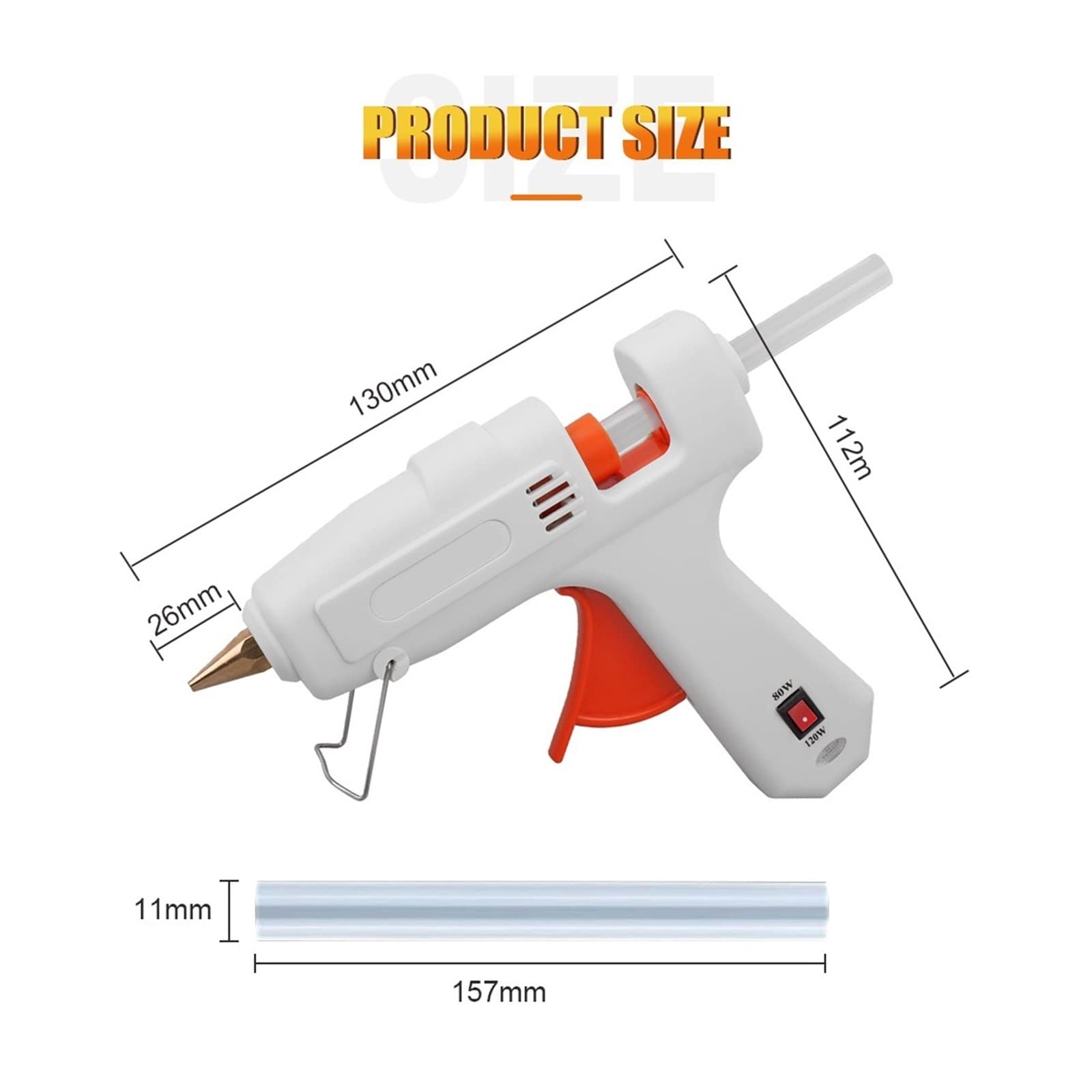 Pistolet do klejenia na gorąco 80 W z patyczkami 11 x 200 mm, narzędzie do klejenia DIY do domu, szybkie nagrzewanie z 5 patyczkami do klejenia w zestawie, mini urządzenie grzewcze do majsterkowania i