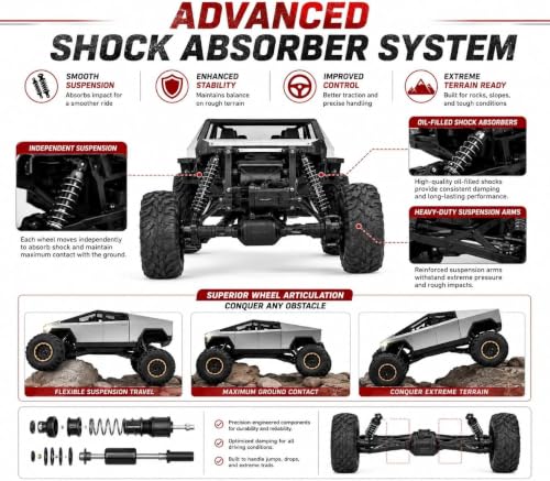 Image of 1:8 Scale 4WD RC Rock Crawler Truck | Alloy Body | High-Performance Off-Road Remote Control Vehicle for Kids & Adults