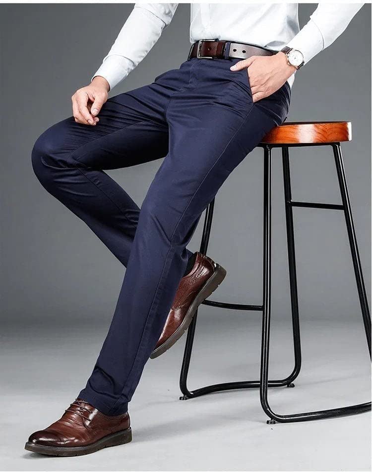 Men's Ice Silk Suit Pants, Gentleman Non-Ironing Anti-Wrinkle Suit Pants, Men's Summer Ice Cool Breathable Pants (Color : Navy Blue, Size : 38)3