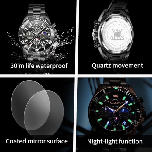 Image of OLEVS Watch for Men Original Branded Premium Mens Analog Quartz Watches Chronograph Stainless Steel 3ATM Waterproof Wrist Watch for Man