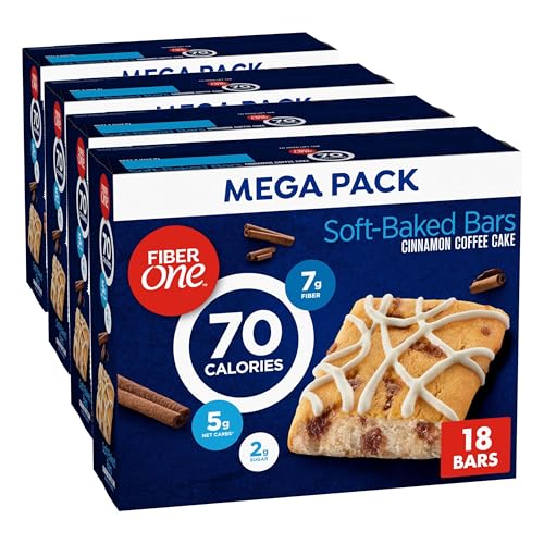 Image of Fiber One 70 Calorie Soft Baked Bars, Cinnamon Coffee Cake, Mega Pack, 18 Ct, 16 oz (Pack of 4)