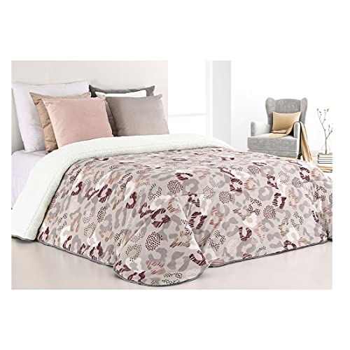 Acomoda Textil – Edredón Nórdico de Sedalina con Borreguito 240x250cm. Edredón Sherpa Estampado para Cama de 135 y 150, Manta Cama Matrimonio y Sofá de Invierno, Cálida y Suave. (C.14)