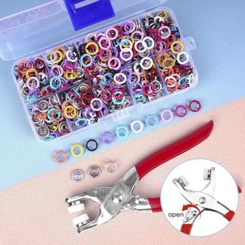 Image of Press Stud Button Kit with Pliers, 100 Sets Metal Snap Fasteners in Storage Box for Clothing Repair, Leather Work, Bags and DIY Crafts (Multicolor)