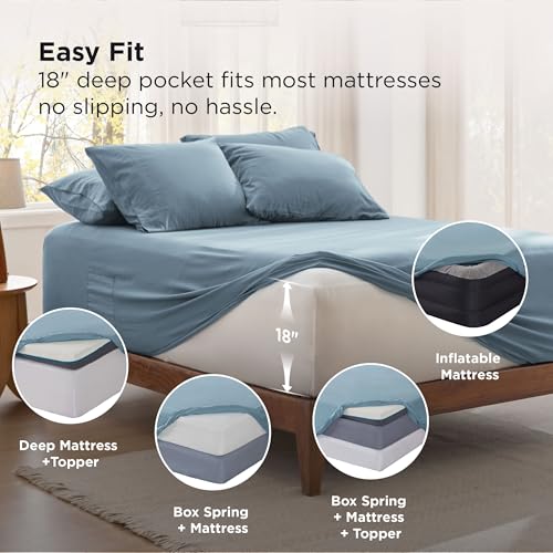 Image of Bedsure Full Size Bed Sheets, 6 Piece, Prewashed Ultra-Soft, 18-inch | Extra Deep Pocket, Breathable, Secure Fit, Hotel Luxury Bedding, Dual Side Pockets, Fade Resistant, For Air Mattress