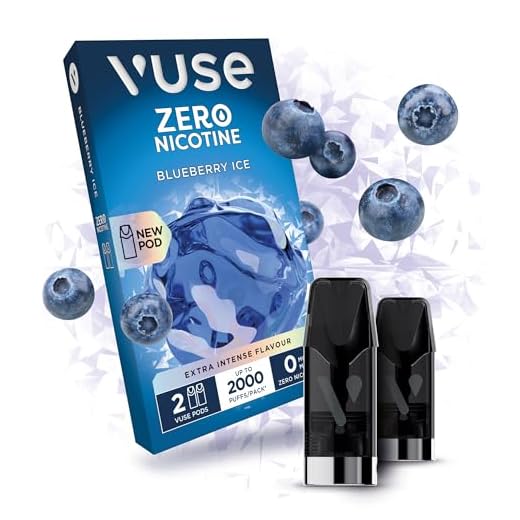 VUSE Blueberry Ice Extra Intense Flavour Pods, Pack of 2, 2ml, Puff Activated, up to 2000* Puffs per Pack, Compatible with Vuse Pro and GO RELOAD Devices, 0mg Strength, Nicotine-Free Vaping**