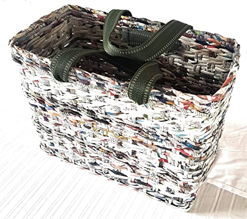 Image of Paperus, Large, Natural, Picnic Basket, Lunch Bag for Office, Shopping Bag, Big Tiffin Basket, Carry Bag, Eco-Friendly, Handmade, of Paper Ropes 11 in Tall 14 in Length 7 in Wide Base