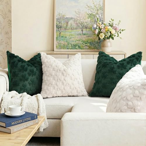 Image of decorUhome St. Patrick's Day Shamrock Green Pillow Covers 20x20 Inch Set of 2, Soft Plush Faux Wool Throw Pillow Covers, Farmhouse Spring Holiday Decor for Sofa Living Room