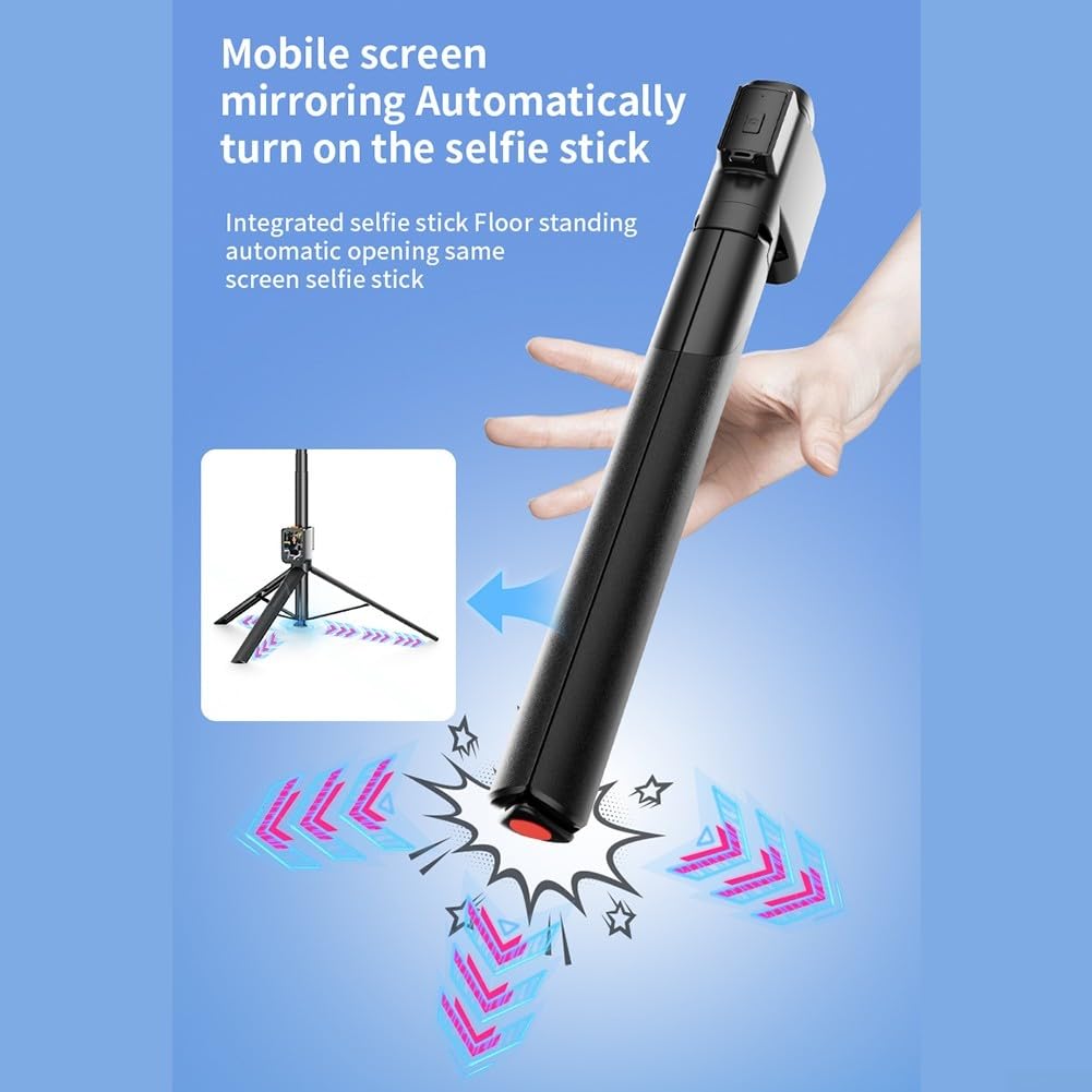 Trípode para selfie RC, 1.75 m de mano con pantalla dual, soporte remoto compatible con Bluetooth para fotografía y video (negro)