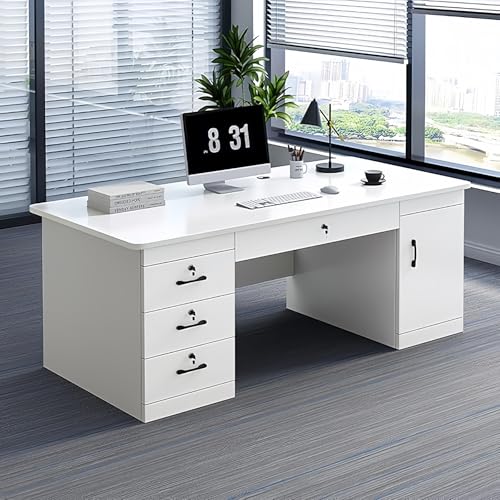 La Mejor Selección de Escritorio Oficina , tabla con los diez mejores. 48 MURAMASA Escritorio para Computadora Minimalista con Gabinete y 3 Cajones De Almacenamiento Retro Industrial Desk con Librero para Oficina, Dormitorio, Gamer Blanco...