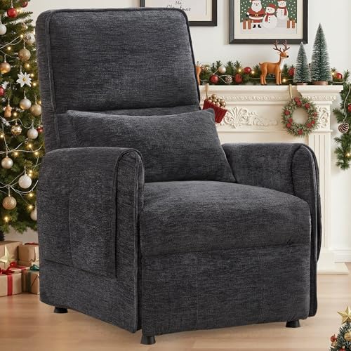 Korser Power Recliner Chair, Small Recliners for Small Spaces, Electric Recliner Chairs for Adults with Memory Function, Reclining Chair with Remote, Pillow and Side Pockets, Living Room, Chenille