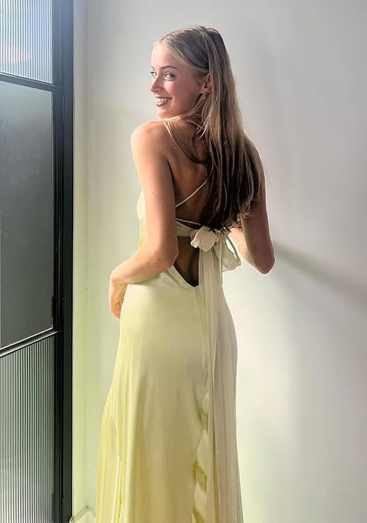 Spaghetti Straps Satin Prom Dresses for Women V-Neck Corset Long Evening Formal Dress3