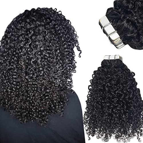 Niawigs 40 Pcs Tape In Hair Extensions Human Hair Kinky Curly Glue In Hair Extensions Skin Weft 4c Tape In Extensions For Black Women 100g Per Pack (18 Inches, Natural Black)