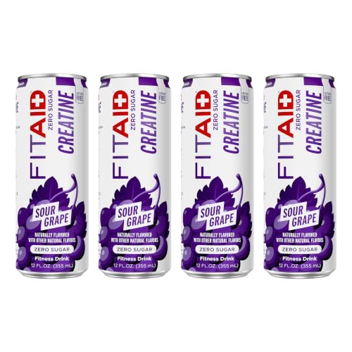 FITAID Creatine Recovery Drink, Electrolytes, Zero Sugar, Sour Grape, 4pk