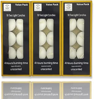 REQUISITE NEEDS Tea Light Candles Unscented 4 Hours Long Burn Night Candles Pack of 30