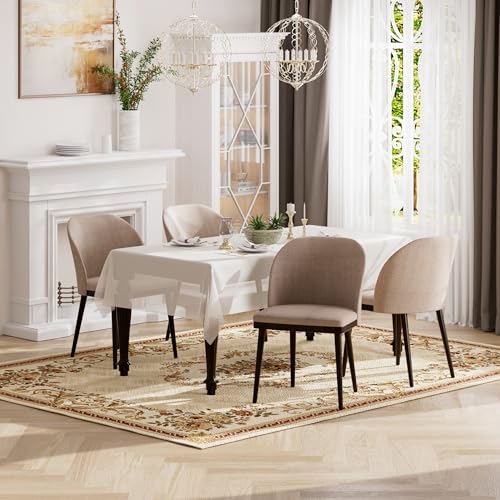 Image of Upholstered Dining Chairs Set of 2 - Modern Dining Room Chairs, Mid-Back Restaurant Kitchen Chairs with Wooden Legs, Camel