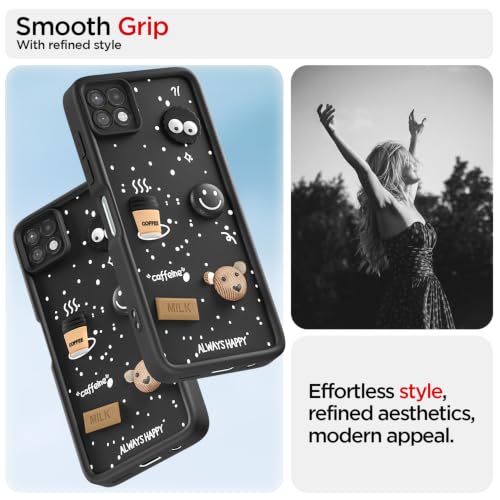 Image of Pikkme Back Cover for Samsung Galaxy A22 5G | 3D Bear Silicone Cute & Fun Coffee Cartoon | Full Body Protection Bumper Case (Black)