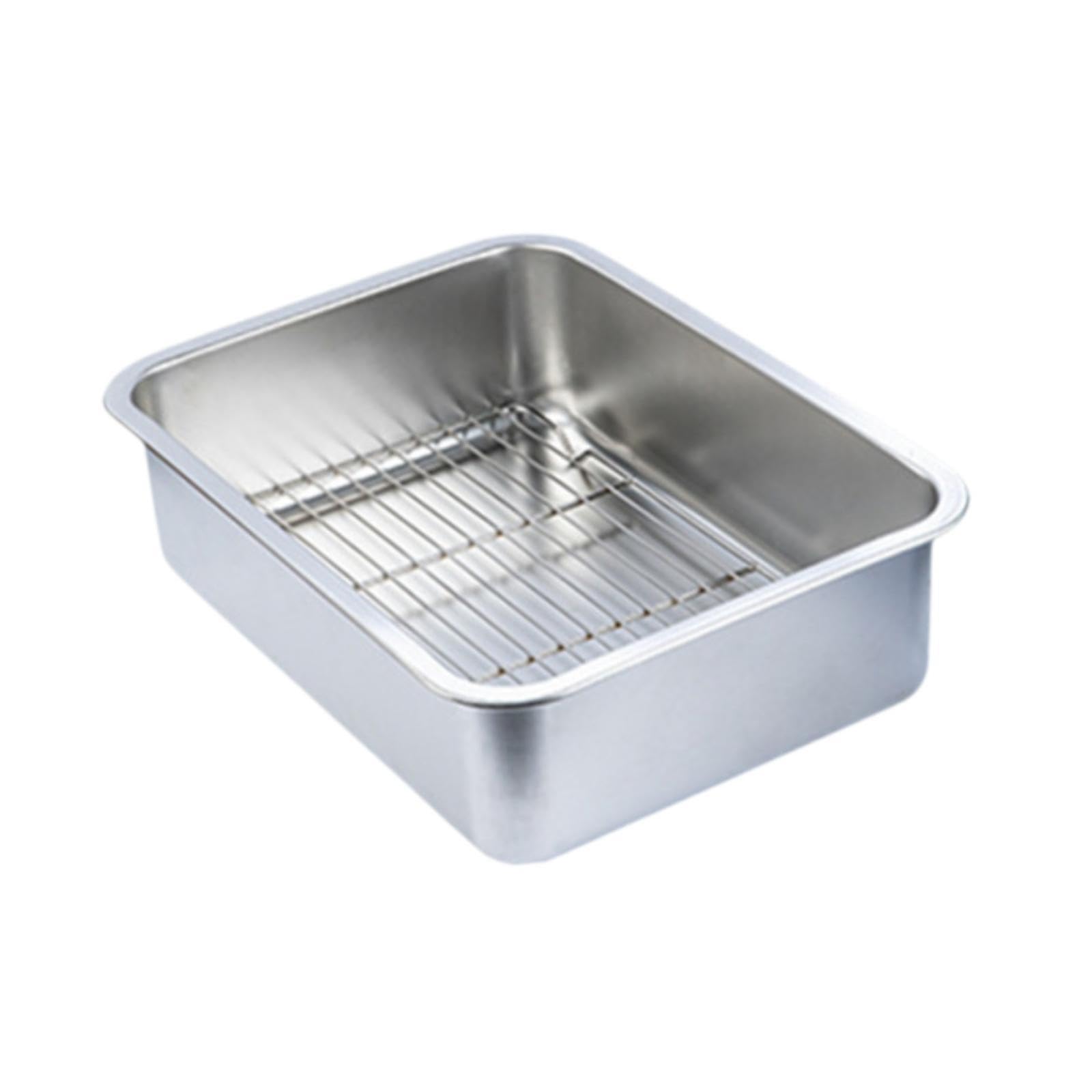 MagiDeal Plaque à Pâtisserie avec Support, Passoire à, Plateau de Four Rectangulaire et Grille de Refroidissement, en Acier Inoxydable, Plaque de Cuisson, 50x35x10cm