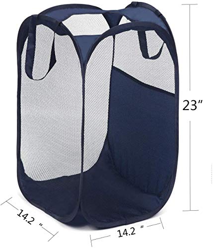 Image of 2 pop-up Laundry Hampers，Foldable mesh Laundry Baskets (Each with 2 Reinforced Handles), Blue 
