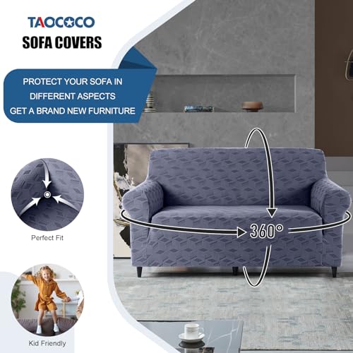 Image of TAOCOCO Loveseat Sofa Cover, 1Piece Couch Cover for 2 Cushion Sofa Washable Loveseat Slipcover with 2PCS Throw Pillow Covers, Jacquard Furniture Protector for Pets Dog(2 Seater,Grey)