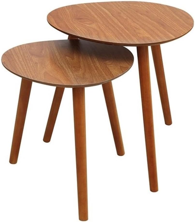 Pemberly Row Mid-Century Nesting End Tables, Set of 2, MDF Wood and Solid Rubber Wood Legs, Piano Cherry Finish, Easy Assembly, 19 in and 15.75 in Dimensions, Versatile Living Room Accent Tables