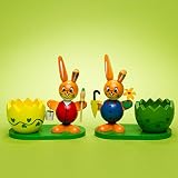 SIKORA OD08 Osterdeko Eierbecher aus Holz im 2er Set | handbemalte & dekorative Osterhasen Deko Figuren | Hochwertige Tischdeko für das Osterfrühstück, Farbe | Modell:A2 2er Set rot | blau