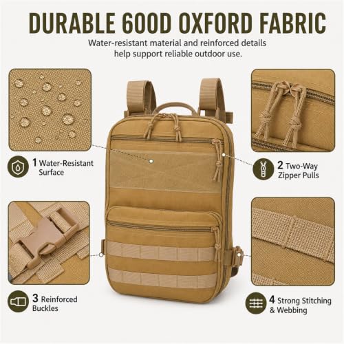 Mochila táctica MOLLE verde de tejido Oxford 600D con almacenamiento multicapa 3