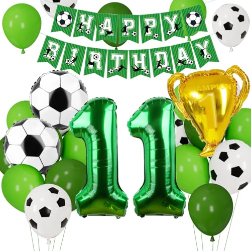Cadimus Fußball Luftballon 11. Geburtstag Fussball Deko Geburtstag Kinder 11 Jahre Geburtstagsdeko Jungen 11 Jahre Grün Folienballon für Fussball Party Kindergeburtstag