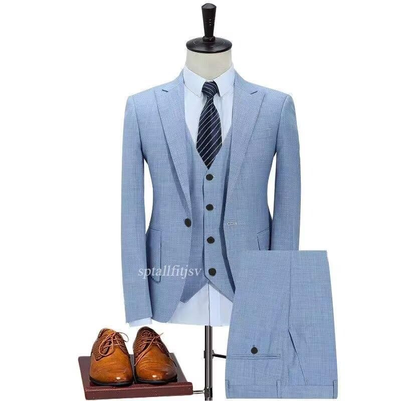 Men's 3 Piece Suit Slim Fit Linen Textured Suit Casual One Button Blazer Single Breasted Vest Pants Set2