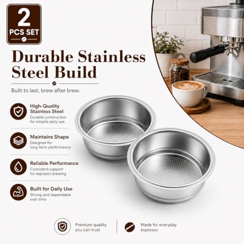 Image of 2PCS Coffee Strainer Basket, Portafilter Basket 51mm, Single Layer 1 Cup and Single Layer 2 Cup, Double Layer Stainless Steel, Fine Filter to Fully Extract, Espresso Machine Accessories