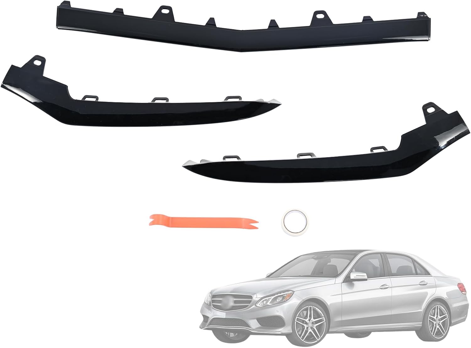 3PCS Front Bumper Cover Lower Trim Molding A2128852674 A2128852774 A2128852874 Compatible with Mercedes Benz E-Class W212 E250 E350 E400 E500 E550 2014-2016,Bumper Guard Grille Black (Black)