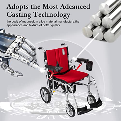 Hi-Fortune Magnesium Folding Electric Wheelchairs 35lbs,Lightweight Portable Powered Wheelchair with Flip Back Armrests,17.5\"W Silvadur Cushion Seat, Anti-Tipper,275 lbs Weight Capacity,Dual Battery