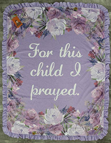 Image of Dear Baby Gear Floral Deluxe Baby Blanket - Reversible, Newborn Gifts for Girls - This Child I Prayed Lavender Floral, Lavender Ruffle, 43 x 33 Inches