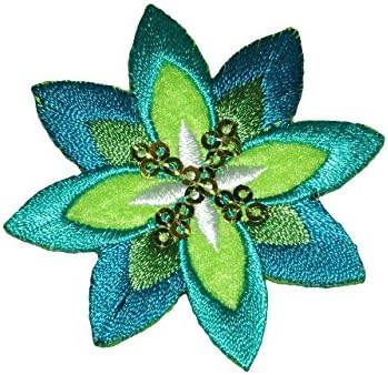 Bügelbild Blume Grün Mit Pailletten – Gestickter Aufnäher Oder Applikation, 6x6 Cm, Zum Aufbügeln Oder Annähen
