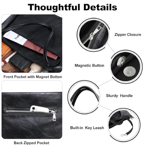 Image of Large Tote Bag for Women Work with Zipper 16L Vegan Leather Ladies Travel Purses and Handbags