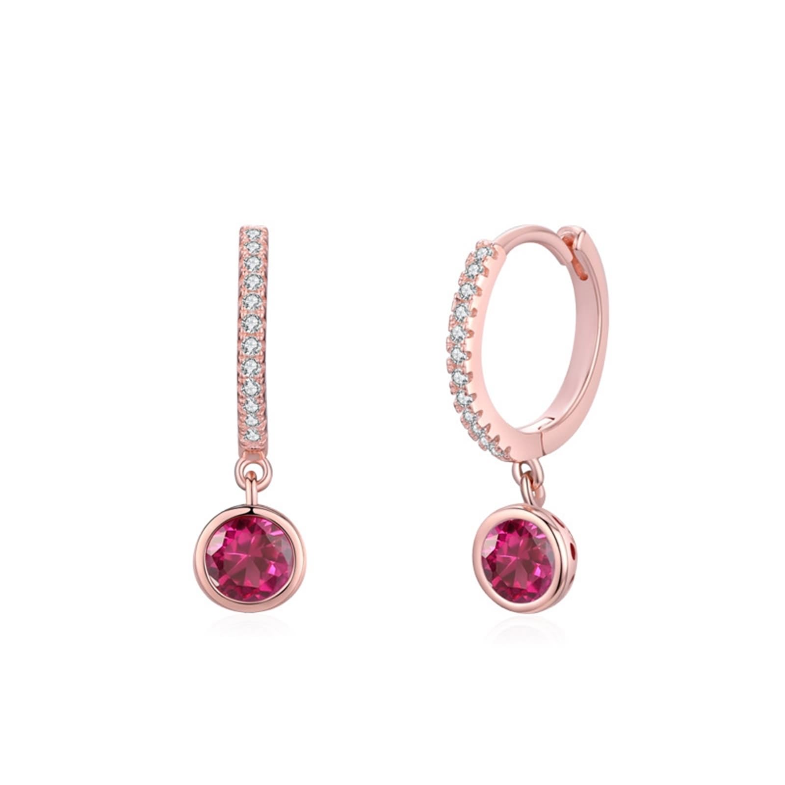 Orecchini in vero oro rosa 9 carati Au375, con rubino rosso, classici orecchini a cerchio in oro rosa 9 carati, moissanite