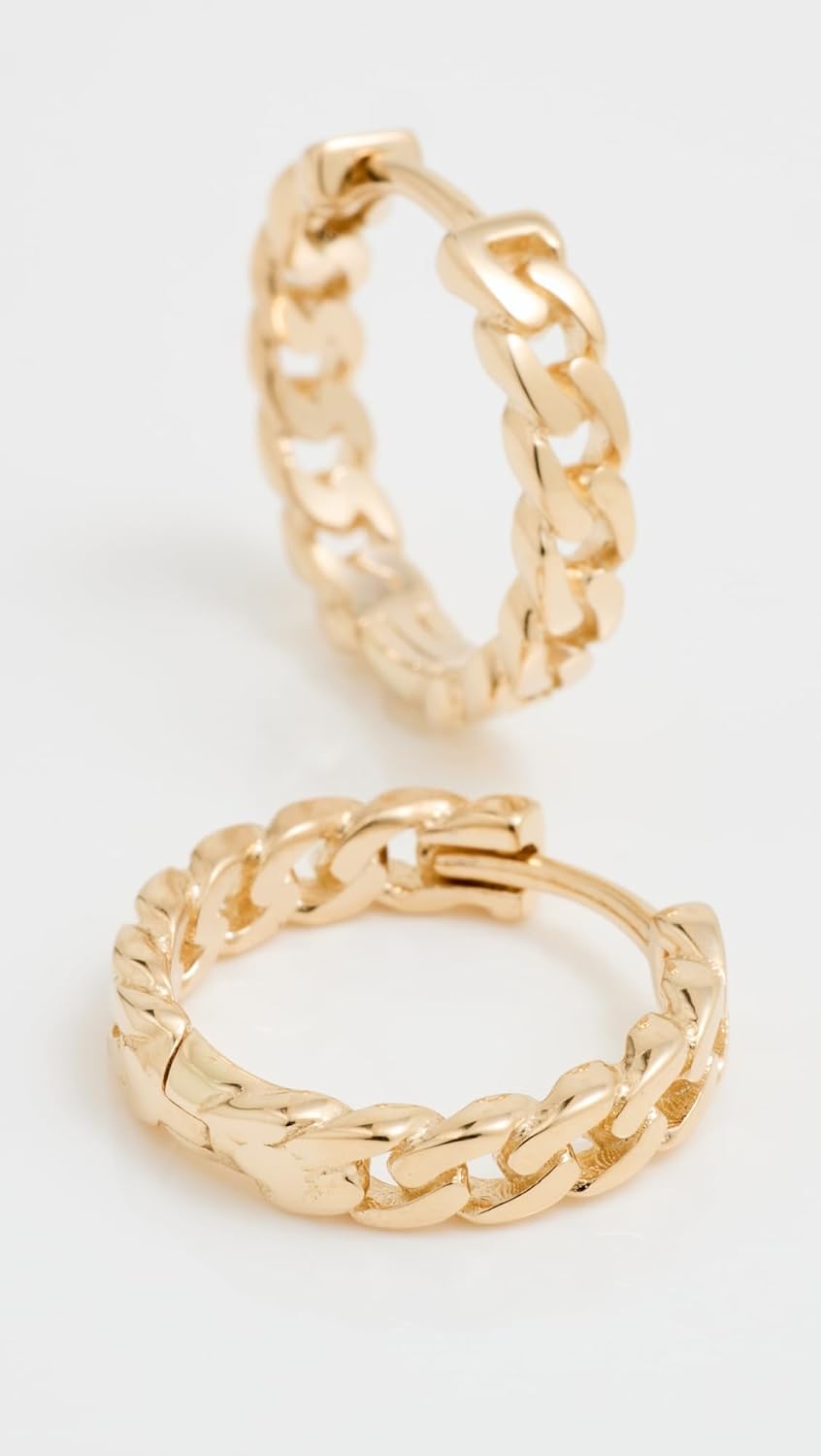 Zoe Chicco Women's 14k Curb Chain Hinged Huggie Hoops, Yellow Gold, One Size - Image 3