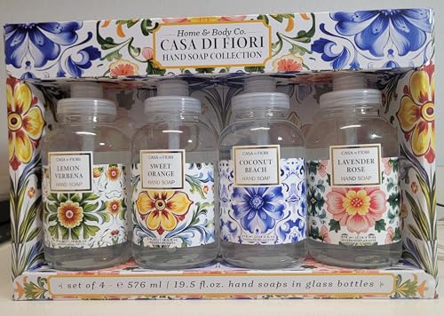 Home & Body Co. Casa Di Fiori Hand Soap Collection Set of 4 19.5 fl oz (576 mL) Each Lemon Verbena Sweet Orange Coconut Beach Lavender Rose