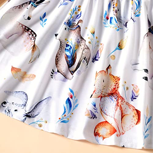 Patpat Toddler Girl Dress Little Girls Ruffle Long Sleeve Casual Dress Animal Print A-Line Dress White 18-24 Months #TOP4