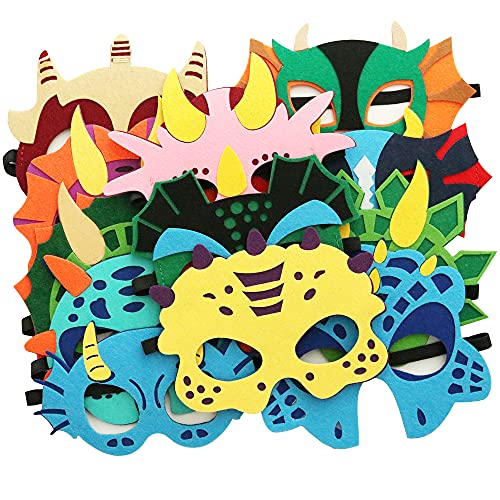 24Pcs Dinosaur Felt Themed Party Masks Dinosaur Birthday Party Favors Dress Up Costumes Mask Photo Booth Prop Cartoon Character Dinosaur Pretend Party Favors Cosplay Halloween For Boys Girls #TOP6