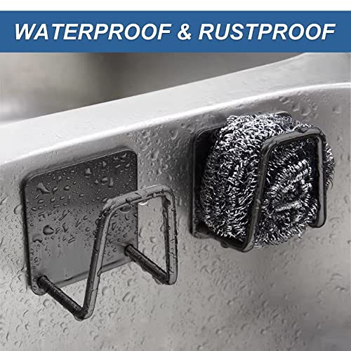 Image of 2Pcs Sponge Holder for Kitchen Sink, Strong Adhesive Sponge Holder for Sink Counter, Dish Sponge and Brush Organization Holder, Premium SUS304 Stainless Steel Rust Proof Waterproof-Black