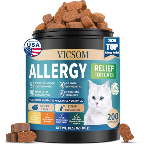 Cat Allergy Relief for Cats 200 Cat Itchy Skin Allergy Relief Chews for Immune Support & Seasonal Allergies Anti-Itch Relief for Cats Paws Eyes Ears Stop Licking & Scratching Chicken Flavor