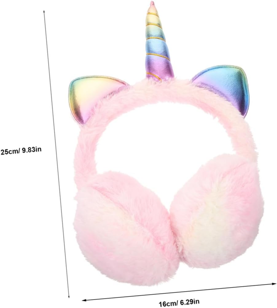 2pcs Pink Unicorn Plush Ear Warmers Foldable Winter Earmuffs Soft Ear Protectors for Women Outdoor Cold Weather