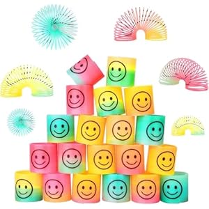 ASPIRE UK Rainbow Springs 24 Small Mini Slinky Smiley Face Rainbow Springs Fidget Party Bag Filler Gifts for Kids – Pinata Party Favour, Bulk Party Toys for Boys, Girls & Kids Party Supplies